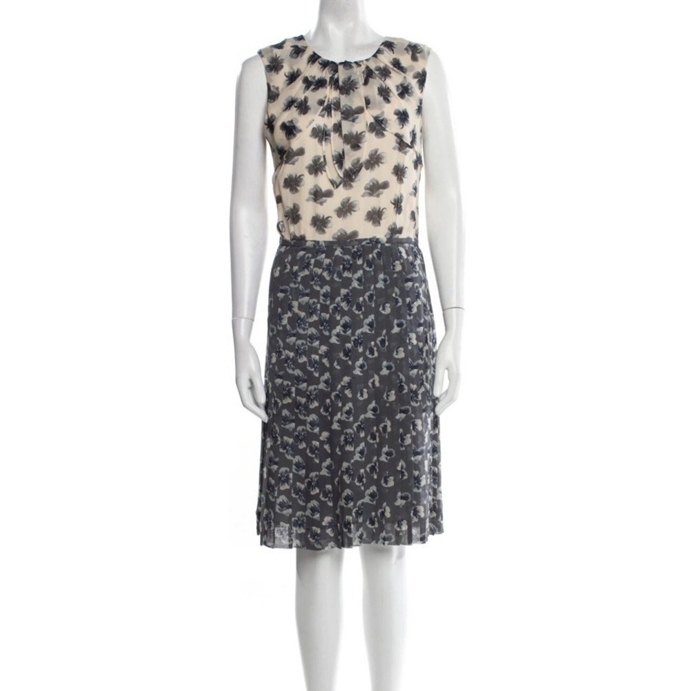 TORY BURCH Cecilia Mixed Print Floral SIGNED Pleated  Silk Chiffon Dress 0 XS